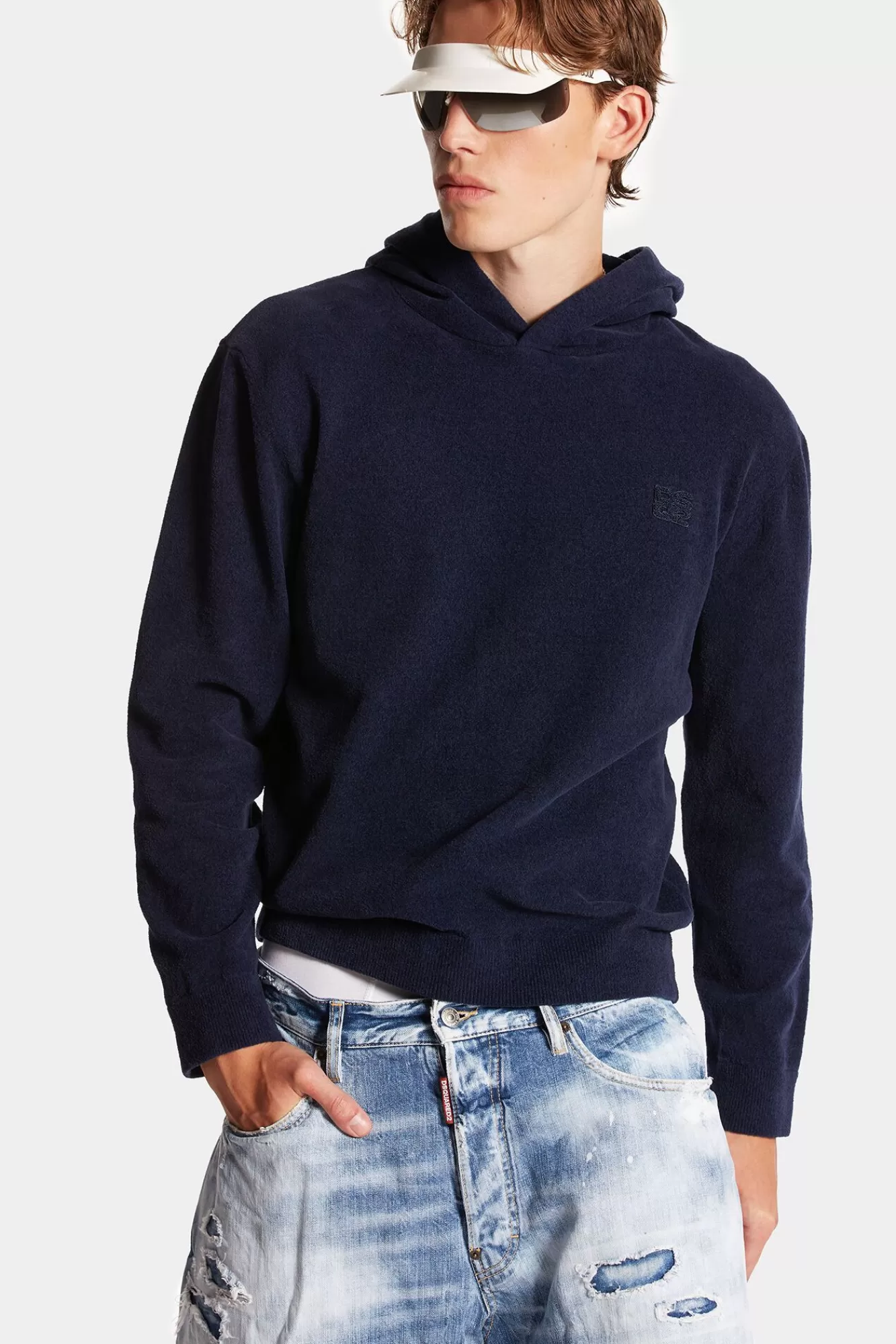 Gebreide Kleding^Dsquared2 Chenille Gebreide Hoodie Trui Jurk Blauw