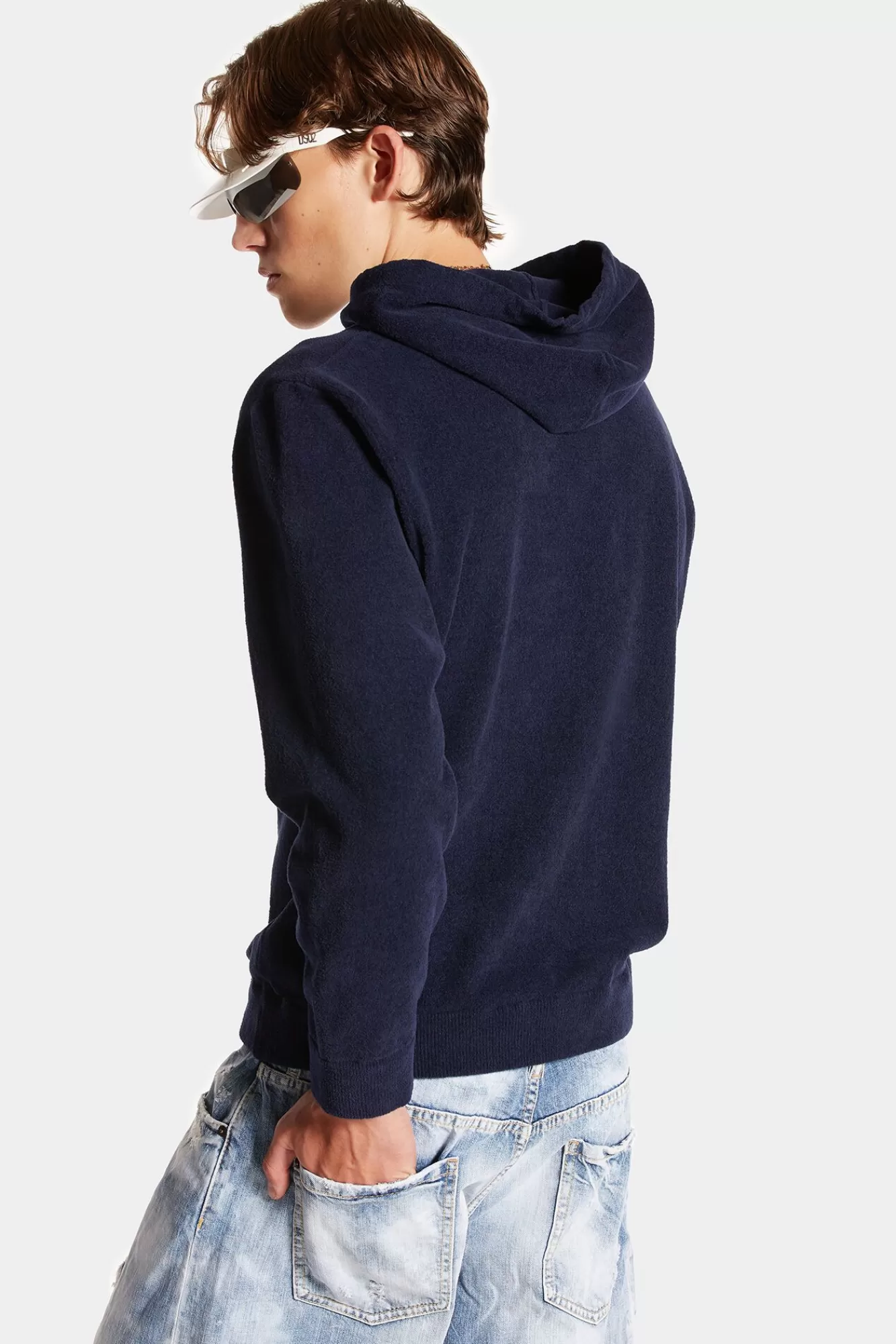 Gebreide Kleding^Dsquared2 Chenille Gebreide Hoodie Trui Jurk Blauw