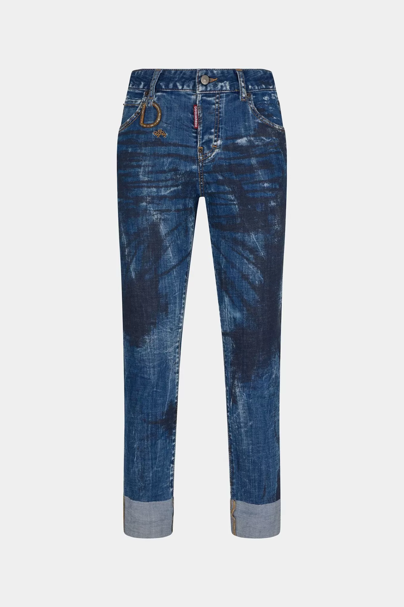 Jeans^Dsquared2 Coole Meisjesjeans Met Zwarte Schaduw En Donkere Wassing Marine