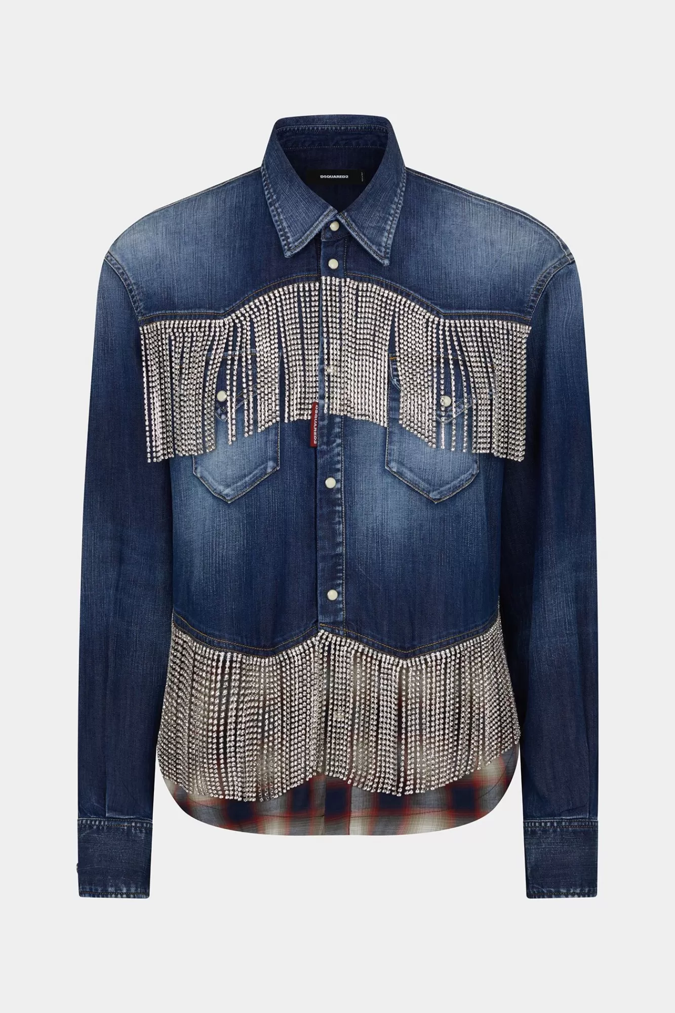 Co-Orden^Dsquared2 Denim Overhemd Met Kristallen Franjes Marine