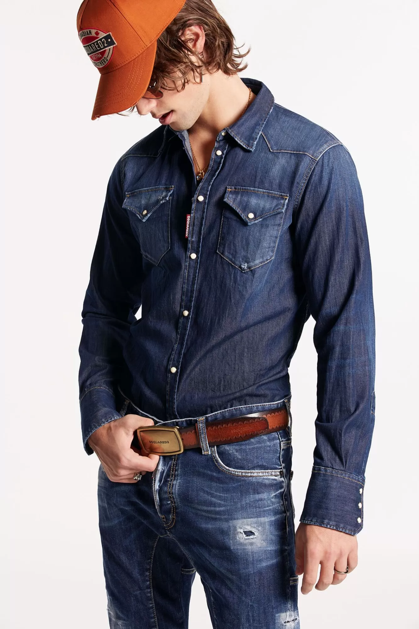 Overhemden^Dsquared2 Donker Klassiek Western Overhemd Met Wassing Blauw