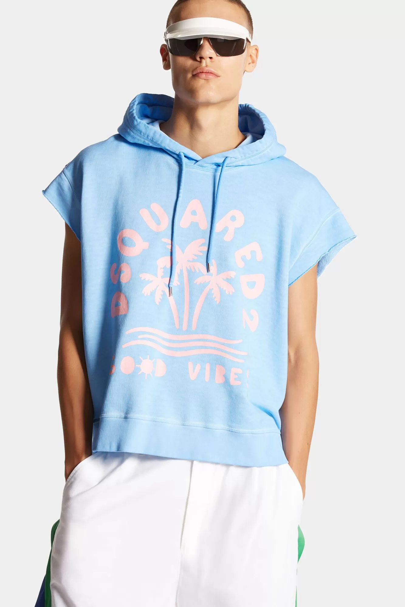 Sweatshirts^Dsquared2 Good Vibes Adriana Fit Mouwloos Sweatshirt Met Capuchon Lichtblauw