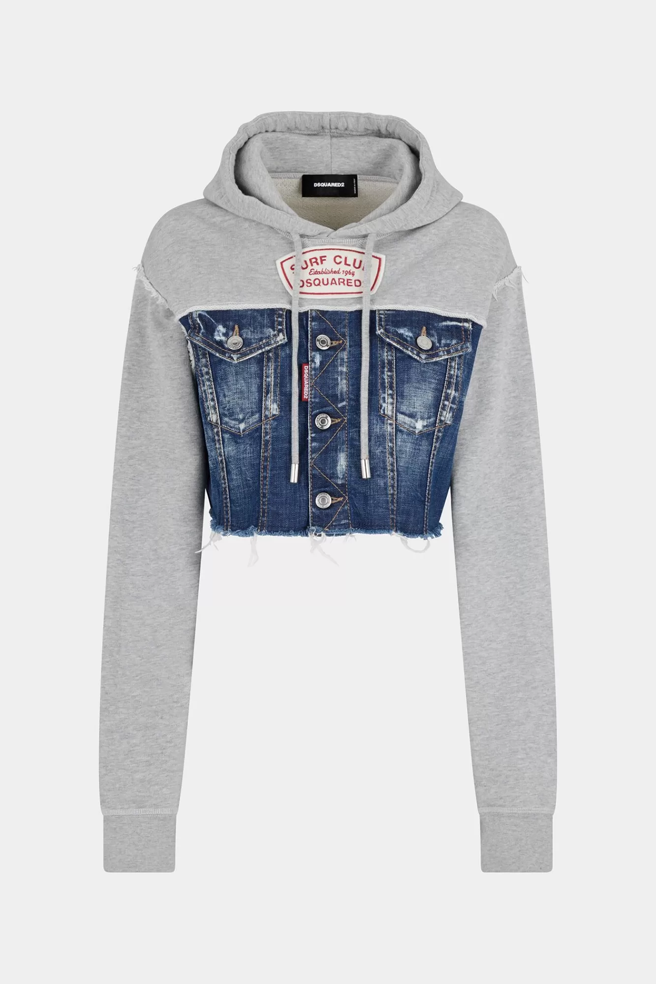 Sweatshirts^Dsquared2 Hybride Jeans-Sweatshirt Met Coole Pasvorm En Capuchon Grijze Melange