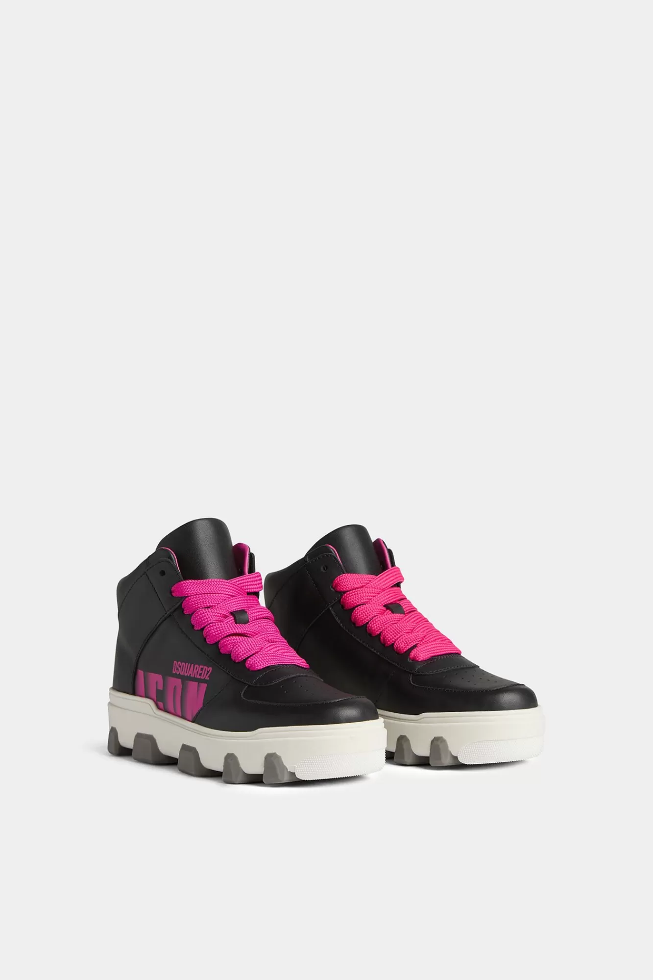 Sneakers^Dsquared2 Icon Basket-Sneakers Zwart/Fuxia Fluo