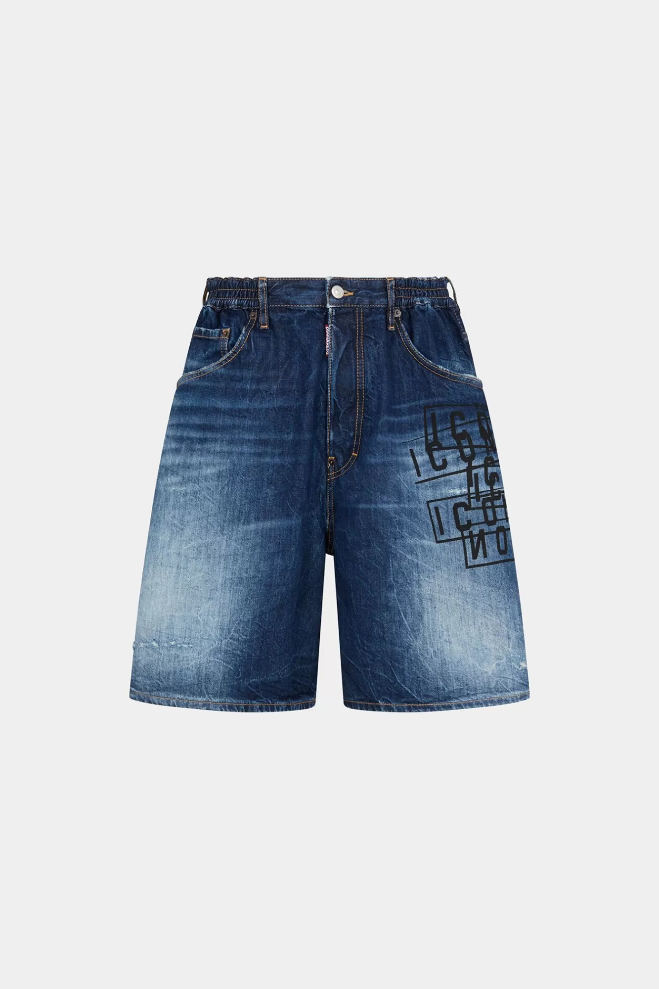 Korte Broek^Dsquared2 Icon Dark Wash Stamps Surfer-Denimshort Marine