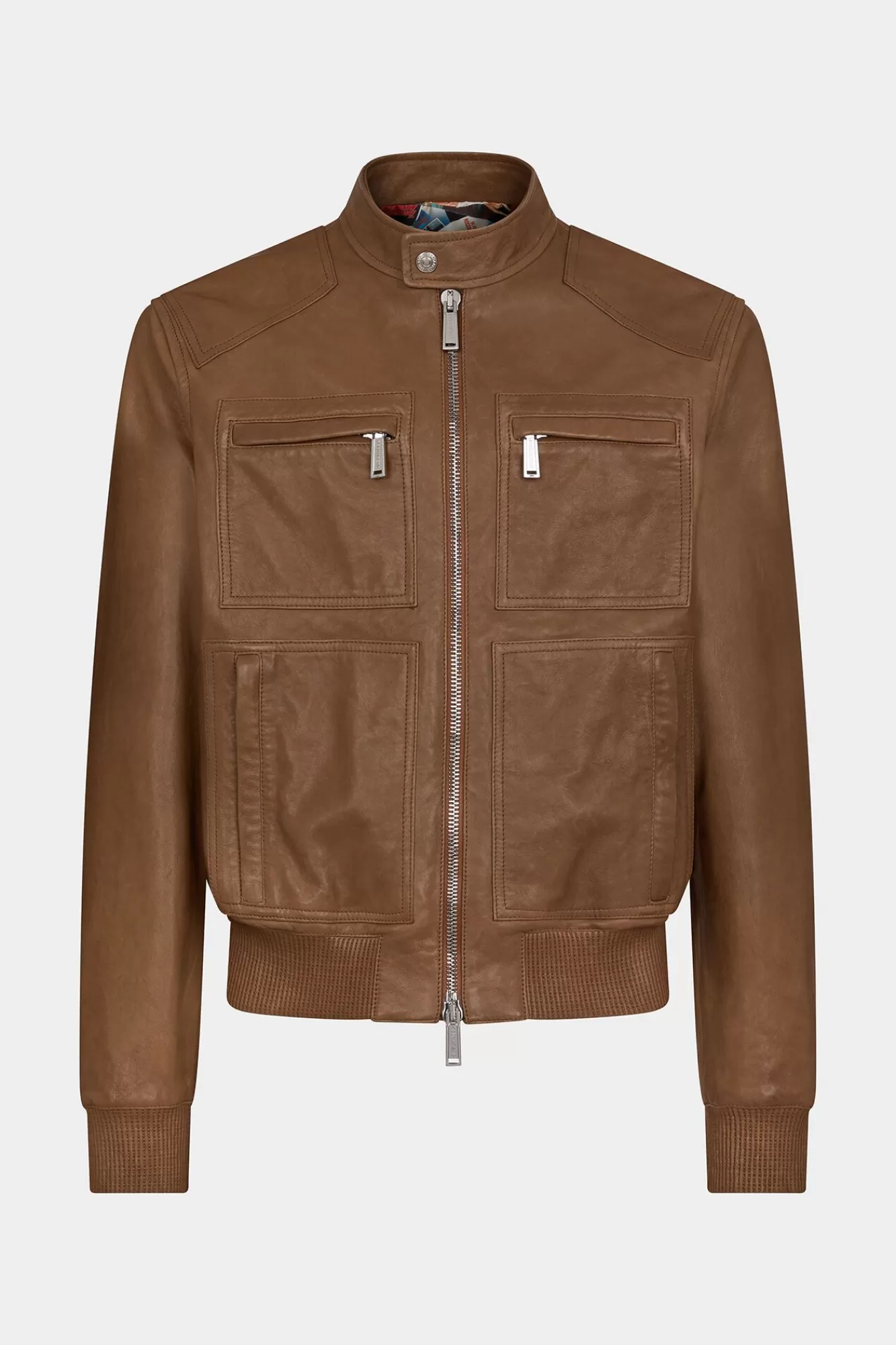 Jassen En Bovenkleding^Dsquared2 Leren Sportjack Donkere Chocolade