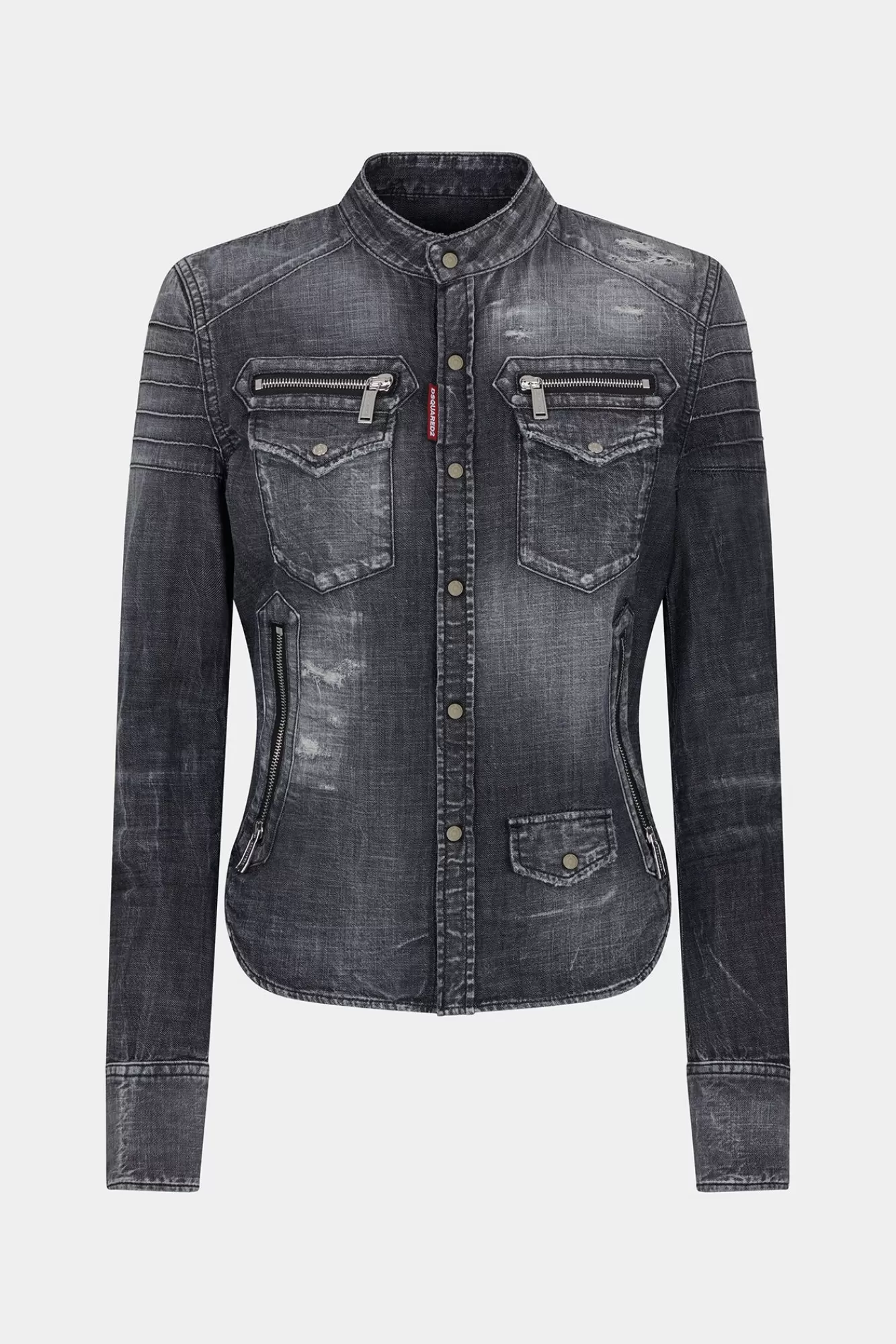 Overhemden^Dsquared2 Lichtgrijs Gewassen Western Denim Overhemd Zwart