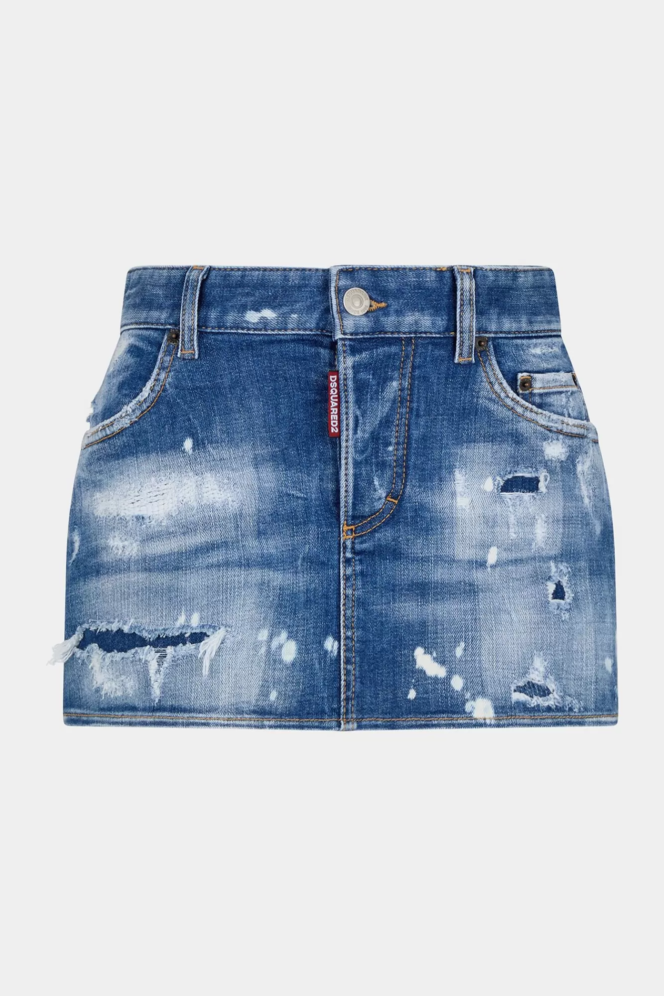 Rokken^Dsquared2 Medium Herstelde Rips-Wassing Denimrok Met Open Zijkant Marine