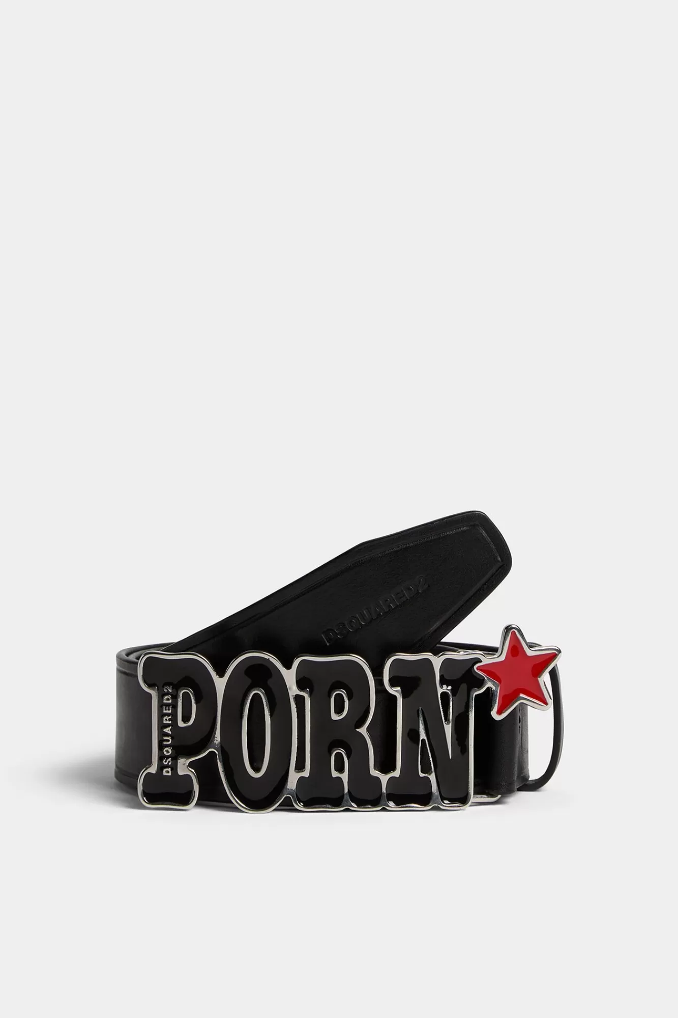 Riemen^Dsquared2 Rocco Plaquette Riem Zwart/Palladium