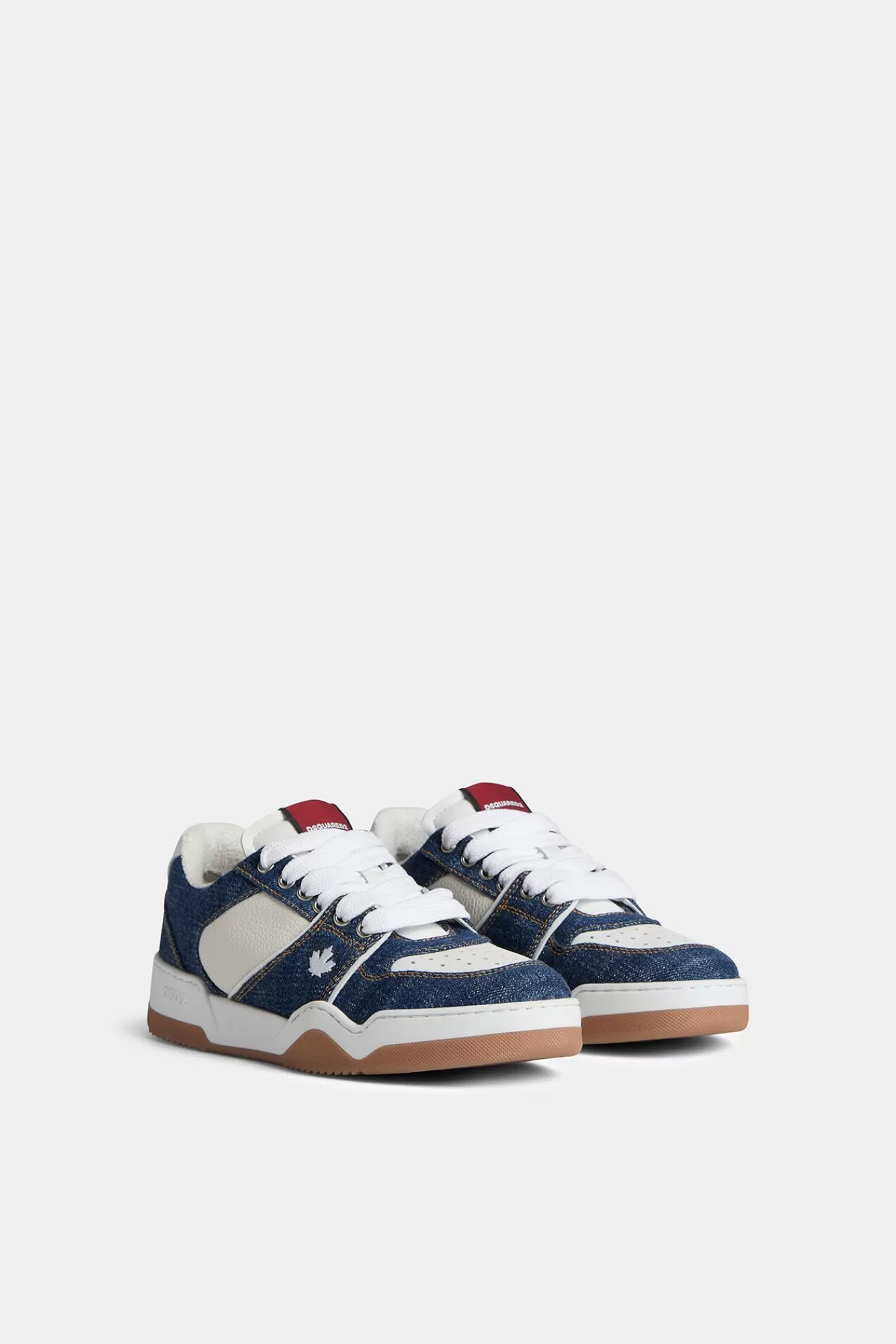 Sneakers^Dsquared2 Spiker-Sneakers Wit+Denim+Rood